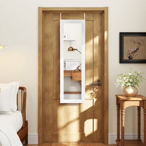 Full Length Mirror Jewelry Cabinet with Ring Slots and Necklace Hooks-White view 3
