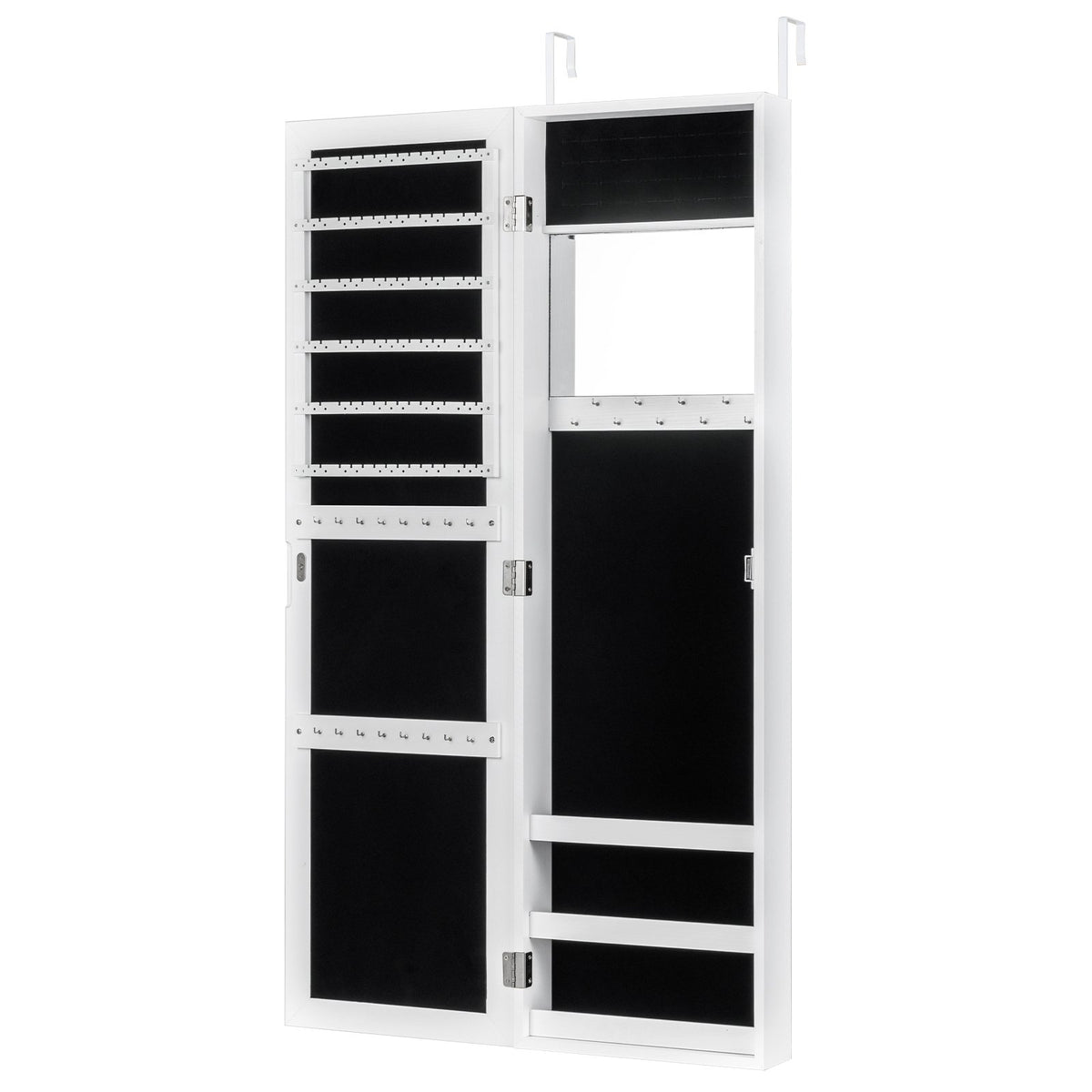 Full Length Mirror Jewelry Cabinet with Ring Slots and Necklace Hooks-White view 4