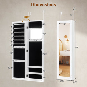 Full Length Mirror Jewelry Cabinet with Ring Slots and Necklace Hooks-White view 5