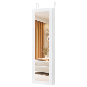 Full Length Mirror Jewelry Cabinet with Ring Slots and Necklace Hooks-White view 6