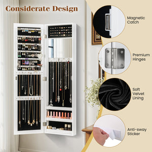 Full Length Mirror Jewelry Cabinet with Ring Slots and Necklace Hooks-White view 7