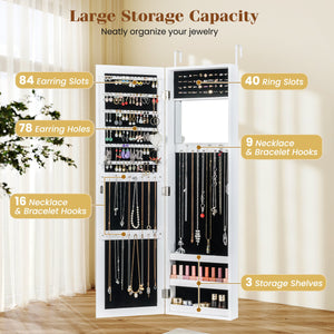 Full Length Mirror Jewelry Cabinet with Ring Slots and Necklace Hooks-White view 8