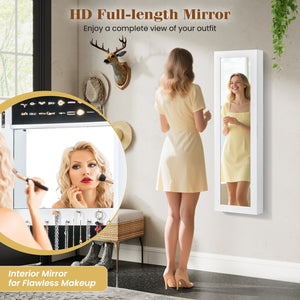 Full Length Mirror Jewelry Cabinet with Ring Slots and Necklace Hooks-White view 9