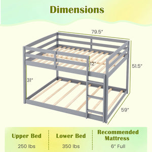 Full Over Full Bunk Bed Low-to-ground Bunk Bed-Gray view 4