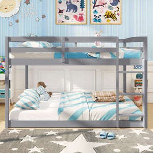 Full Over Full Bunk Bed Low-to-ground Bunk Bed-Gray view 5