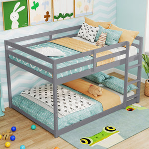 Full Over Full Bunk Bed Low-to-ground Bunk Bed-Gray view 6