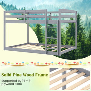 Full Over Full Bunk Bed Low-to-ground Bunk Bed-Gray view 7