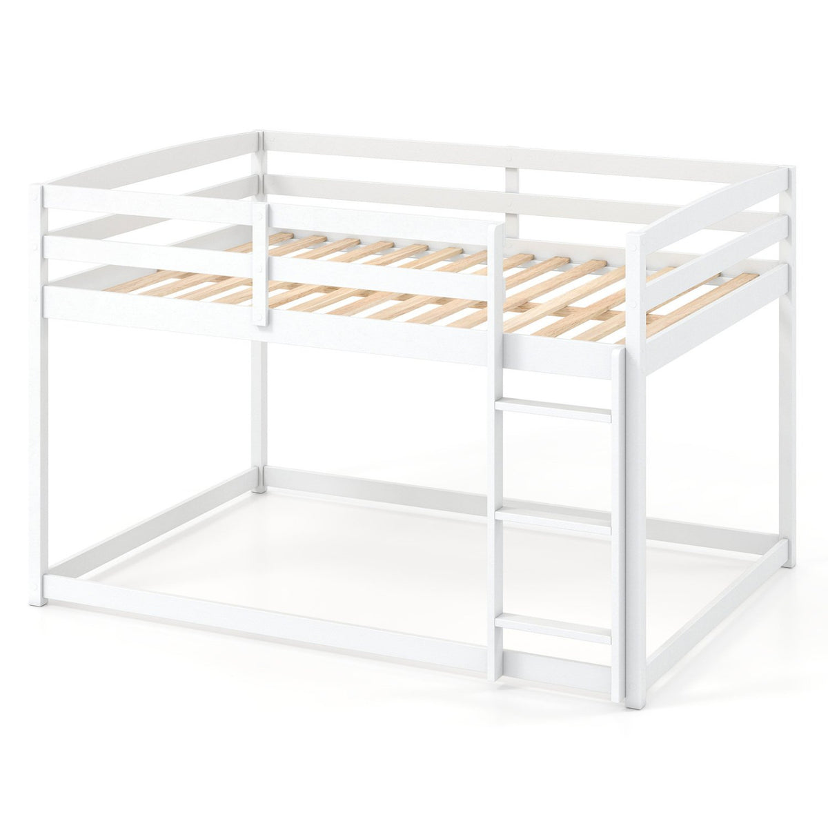 Full Over Full Bunk Bed Low-to-ground Bunk Bed-White