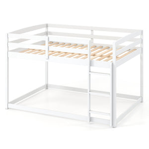 Full Over Full Bunk Bed Low-to-ground Bunk Bed-White