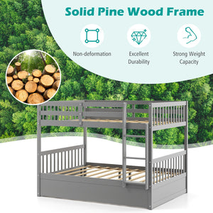Full over Full Bunk Bed Platform Wood Bed with Ladder-Gray view 5
