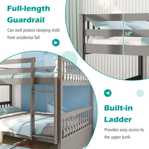 Full over Full Bunk Bed Platform Wood Bed with Ladder-Gray view 6