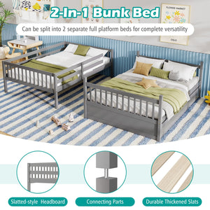 Full over Full Bunk Bed Platform Wood Bed with Ladder-Gray view 8
