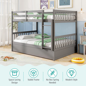 Full over Full Bunk Bed Platform Wood Bed with Ladder-Gray view 9