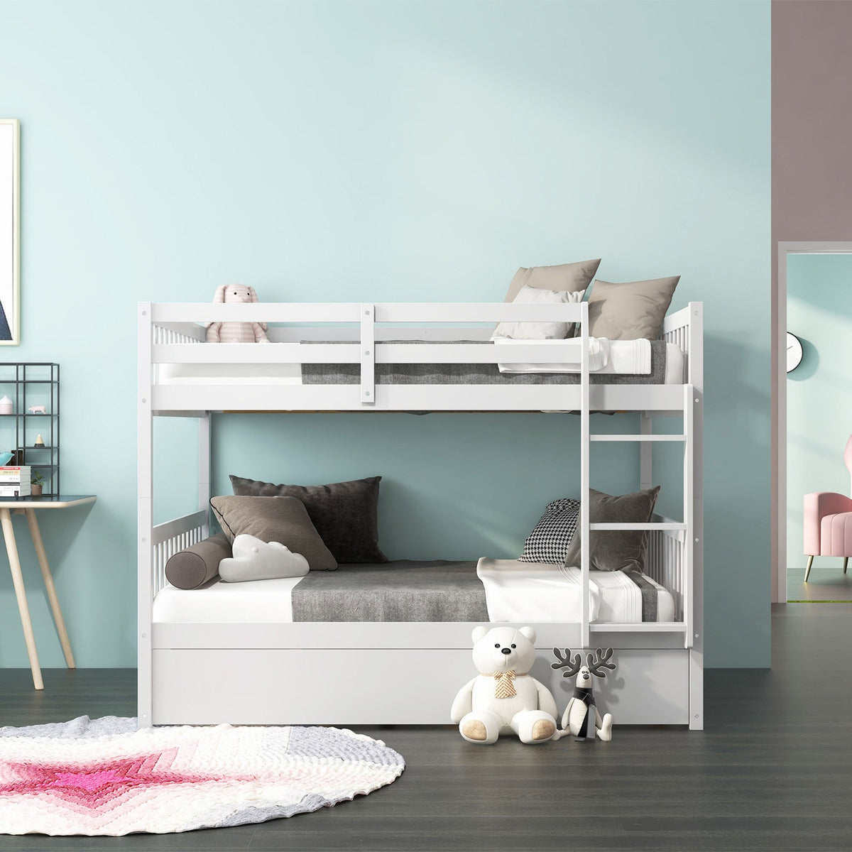 Full over Full Bunk Bed Platform Wood Bunk Bed view 3