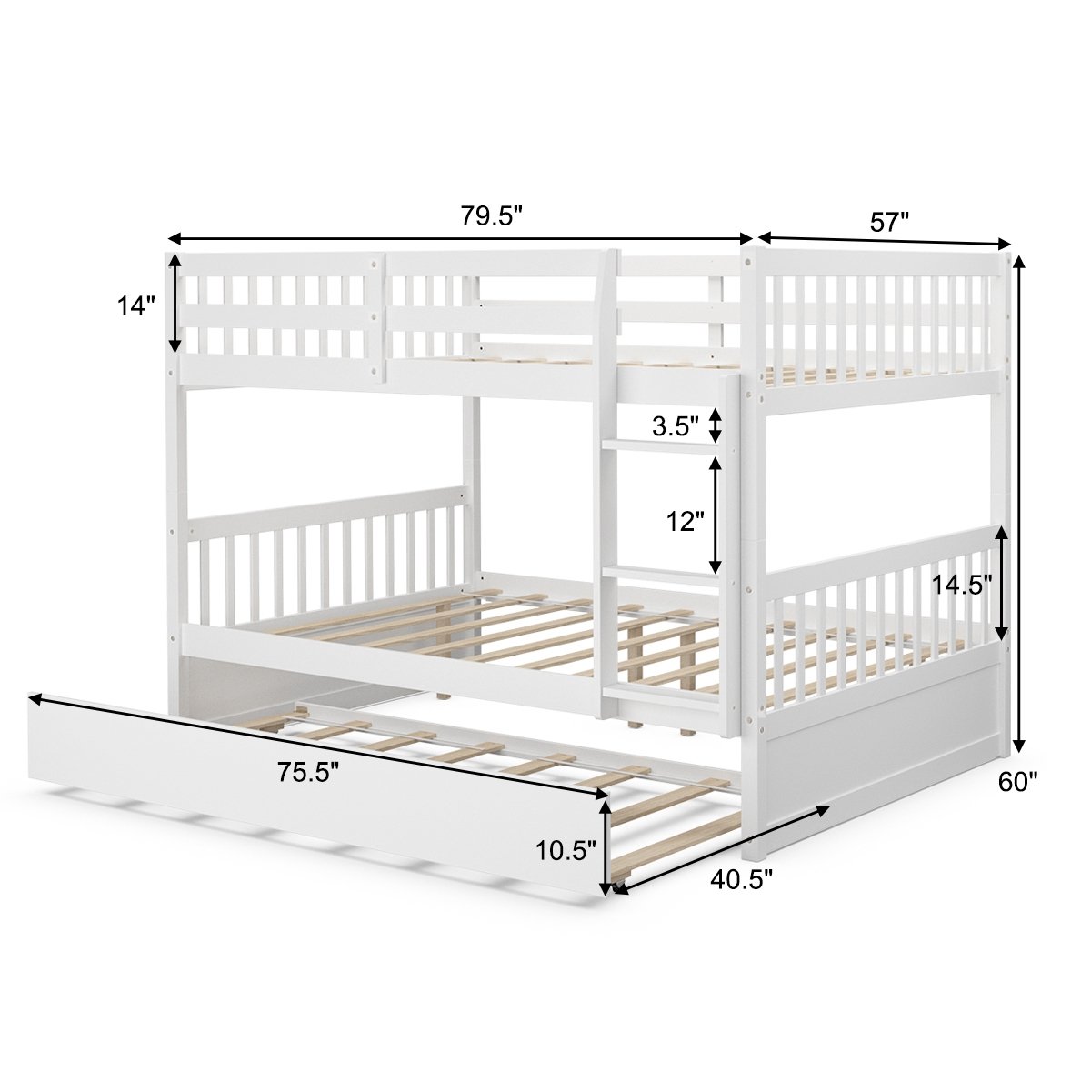 Full over Full Bunk Bed Platform Wood Bunk Bed view 5