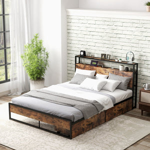Full/Queen Bed Frame with 2-Tier Storage Headboard and Charging Station-Queen Size view 2