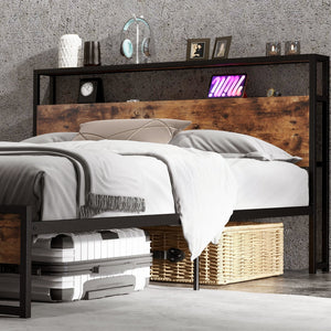 Full/Queen Bed Frame with 2-Tier Storage Headboard and Charging Station-Queen Size view 6