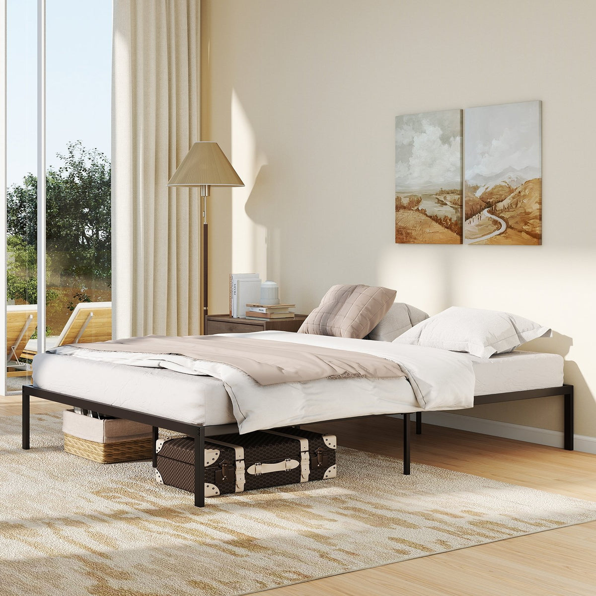 Full/Queen/King Size Metal Bed Frame Heavy Duty Support Slats Mattress Foundation-Queen Size view 2