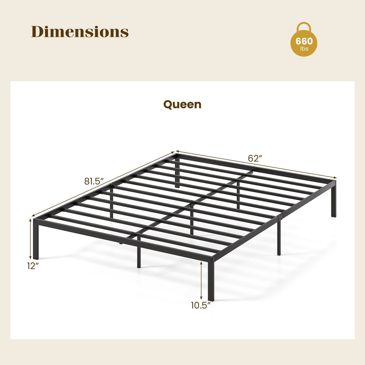 Full/Queen/King Size Metal Bed Frame Heavy Duty Support Slats Mattress Foundation-Queen Size view 5