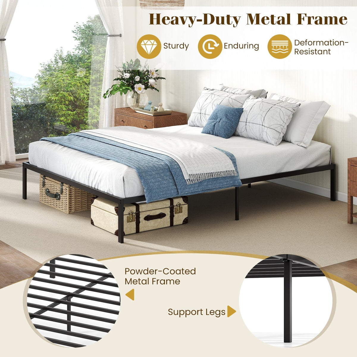 Full/Queen/King Size Metal Bed Frame Heavy Duty Support Slats Mattress Foundation-Queen Size view 8