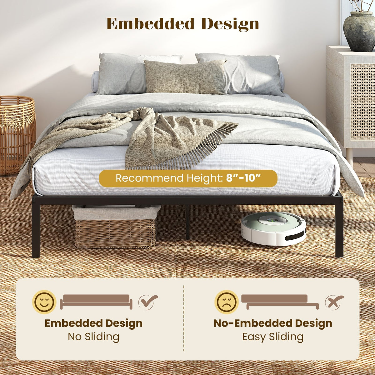 Full/Queen/King Size Metal Bed Frame Heavy Duty Support Slats Mattress Foundation-Queen Size view 9