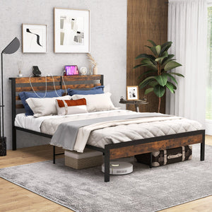 Full/Queen Size Bed Frame with Charging Station and Storage Headboard-Queen Size view 3