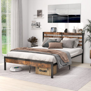 Full/Queen Size Bed Frame with Charging Station and Storage Headboard-Queen Size view 6