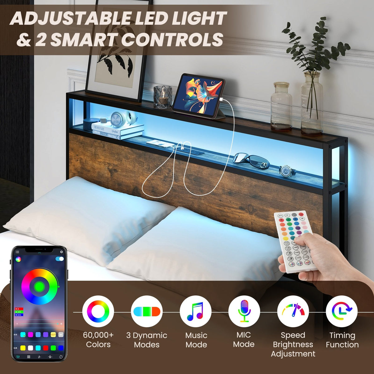 Full/Queen Size Bed Frame with Smart LED Lights and Storage Drawers-Full Size view 6