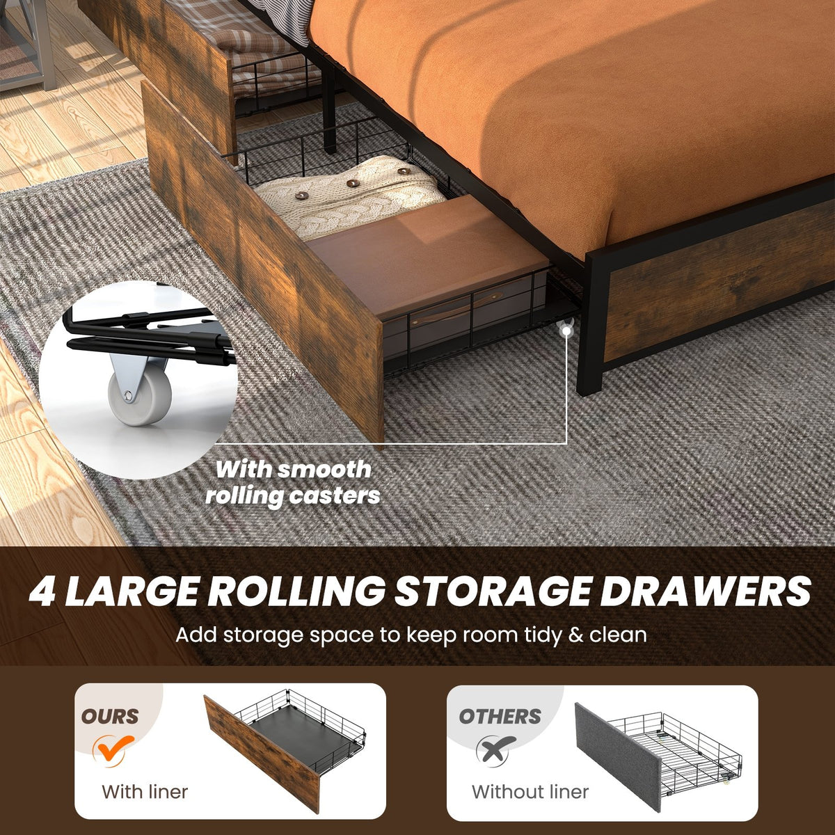 Full/Queen Size Bed Frame with Smart LED Lights and Storage Drawers-Full Size view 8