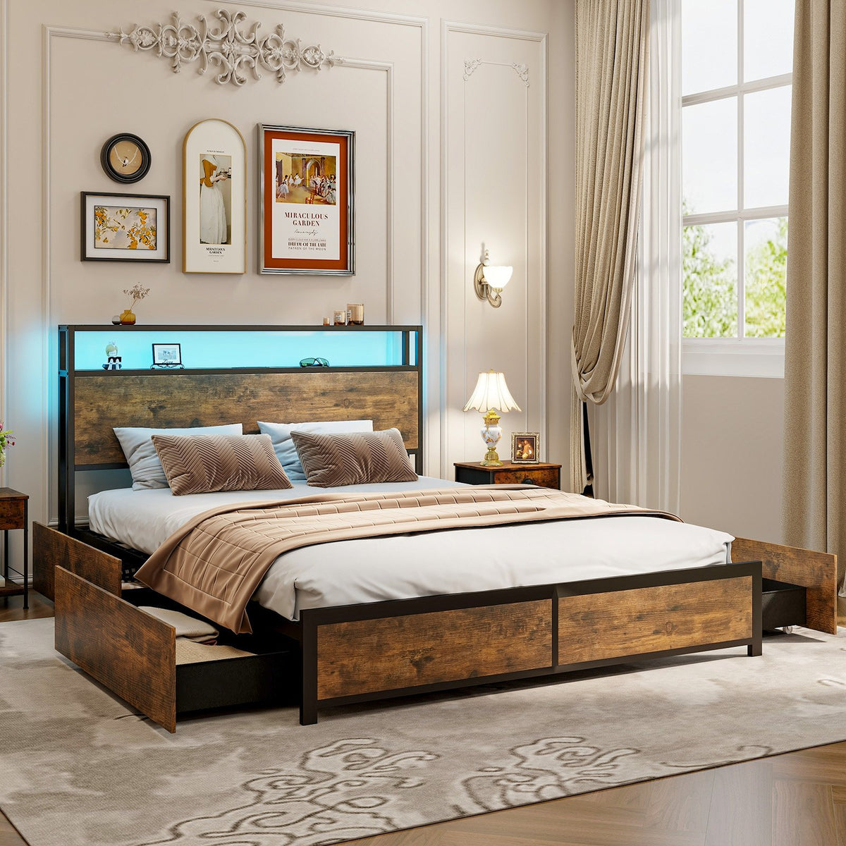 Full/Queen Size Bed Frame with Smart LED Lights and Storage Drawers-Queen Size view 3