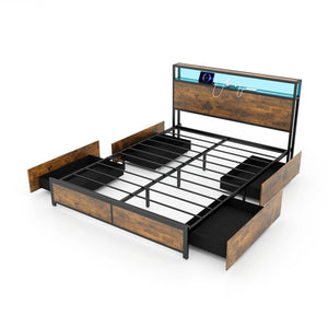 Full/Queen Size Bed Frame with Smart LED Lights and Storage Drawers-Queen Size view 4
