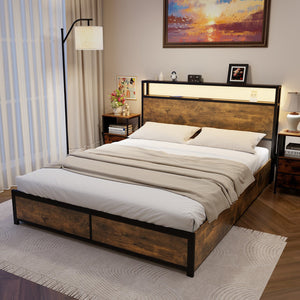 Full/Queen Size Bed Frame with Smart LED Lights and Storage Drawers-Queen Size view 6