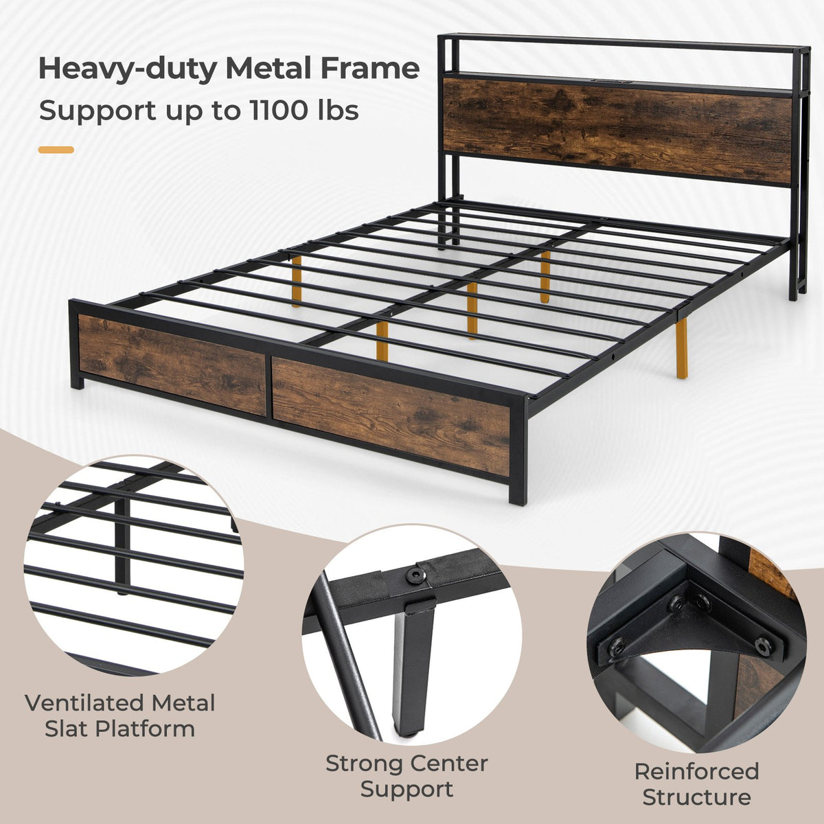 Full/Queen Size Bed Frame with Smart LED Lights and Storage Drawers-Queen Size view 8