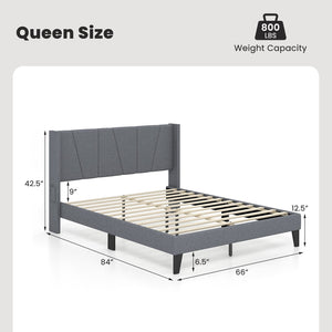 Full/Queen Size Bed Frame with Wingback Headboard and Wood Slat Support-Queen Size view 4