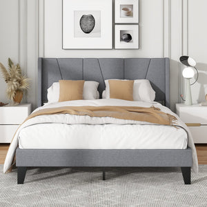 Full/Queen Size Bed Frame with Wingback Headboard and Wood Slat Support-Queen Size view 5