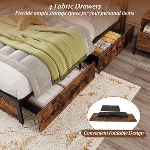 Full/Queen Size LED Bed Frame with Charging Station and 4 Storage Drawers-Full view 8