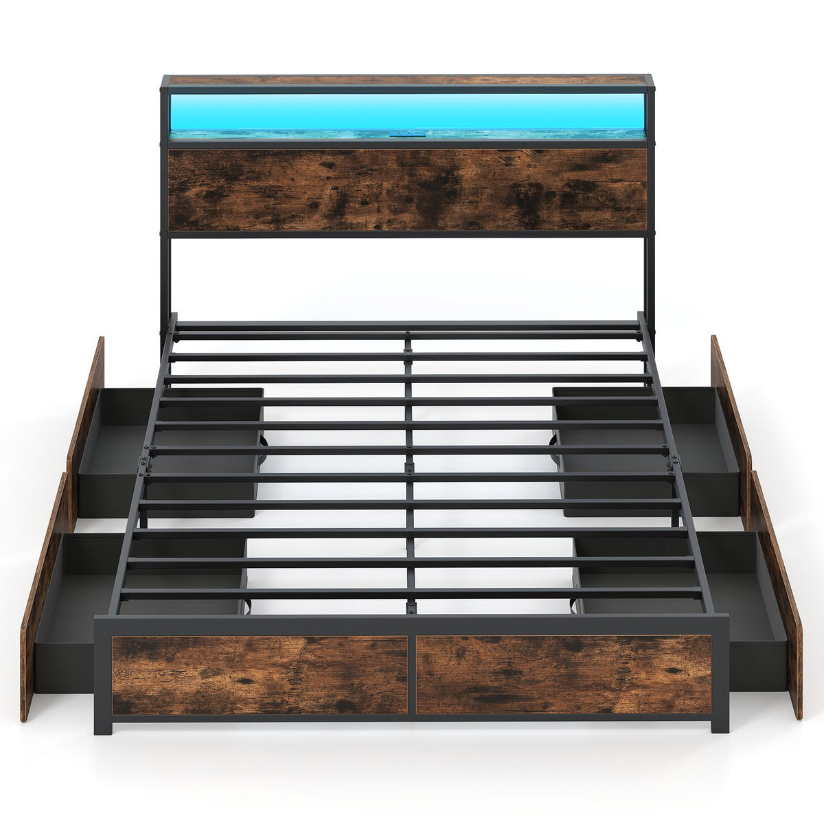 Full/Queen Size LED Bed Frame with Charging Station and 4 Storage Drawers-Queen view 4