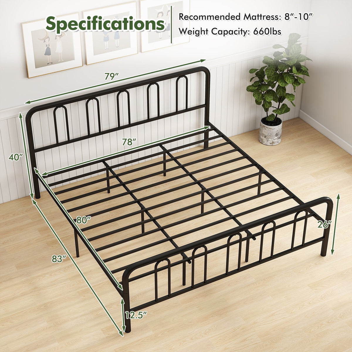 Full/Queen Size Metal Bed Frame with Headboard and Footboard-King Size view 4