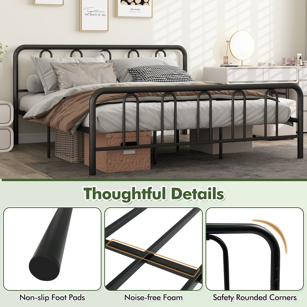 Full/Queen Size Metal Bed Frame with Headboard and Footboard-King Size view 6