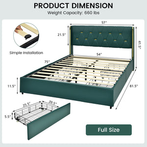Full/Queen Size Upholstered Bed Frame with 4 Drawers-Green-Full Size view 4