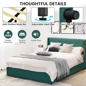 Full/Queen Size Upholstered Bed Frame with 4 Drawers-Green-Full Size view 5