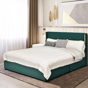 Full/Queen Size Upholstered Bed Frame with 4 Drawers-Green-Full Size view 7