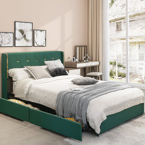Full/Queen Size Upholstered Bed Frame with 4 Drawers-Green-Full Size view 8