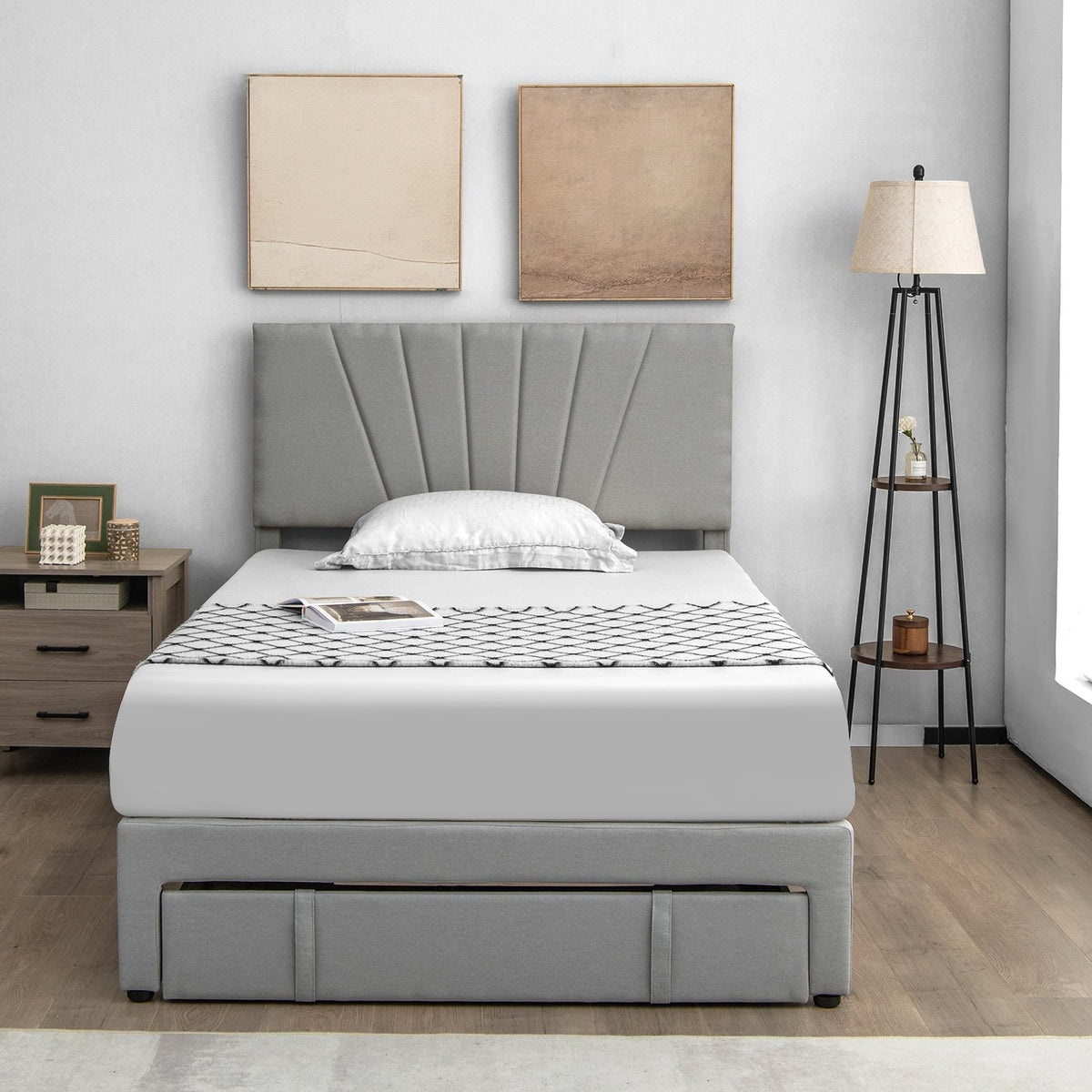 Full/Queen Size Upholstered Bed Frame with Drawer and Adjustable Headboard-Full Size view 3