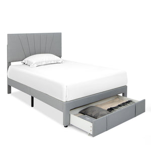 Full/Queen Size Upholstered Bed Frame with Drawer and Adjustable Headboard-Full Size view 4