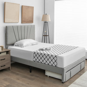 Full/Queen Size Upholstered Bed Frame with Drawer and Adjustable Headboard-Full Size view 6