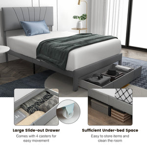 Full/Queen Size Upholstered Bed Frame with Drawer and Adjustable Headboard-Full Size view 7
