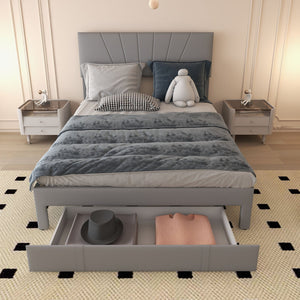 Full/Queen Size Upholstered Bed Frame with Drawer and Adjustable Headboard-Queen Size view 3