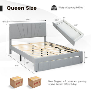 Full/Queen Size Upholstered Bed Frame with Drawer and Adjustable Headboard-Queen Size view 5