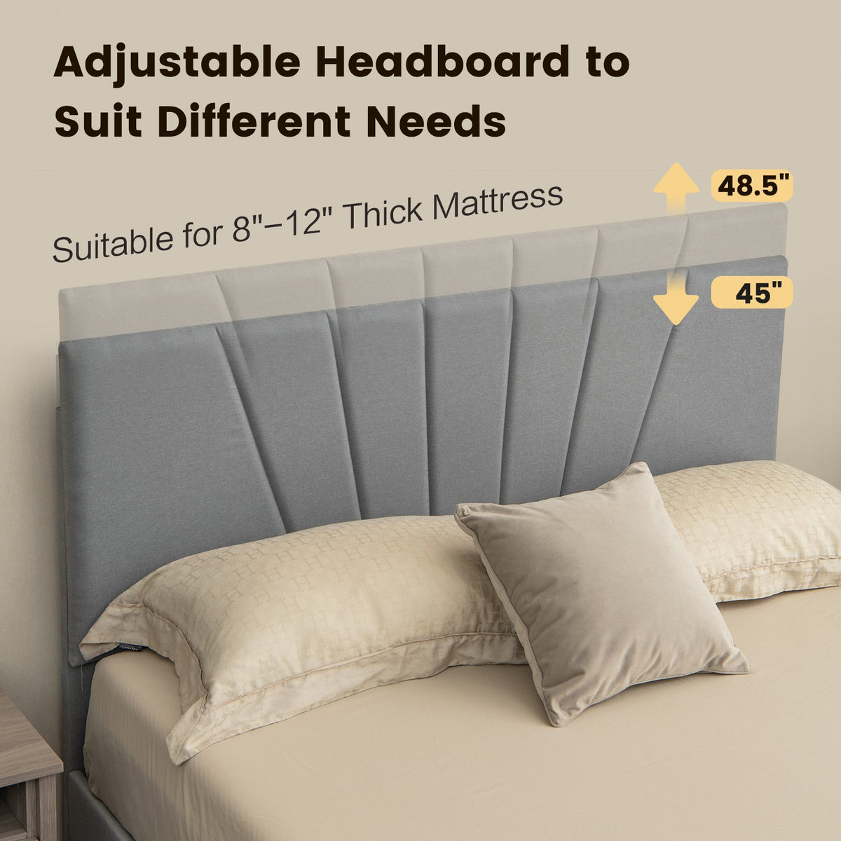 Full/Queen Size Upholstered Bed Frame with Drawer and Adjustable Headboard-Queen Size view 9